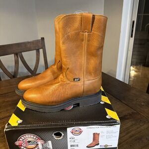 Justin Work Boots Men's 7.5 D 10" Copper Pull On Leather Conductor